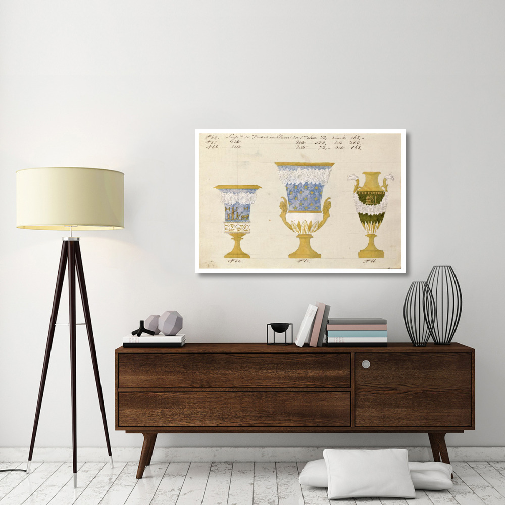 Trois vases en blanc du 1er choix, ca. 1800-1820-Paper Art-50&quotx34"