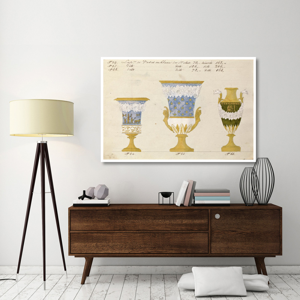Trois vases en blanc du 1er choix, ca. 1800-1820-Paper Art-62&quotx42"