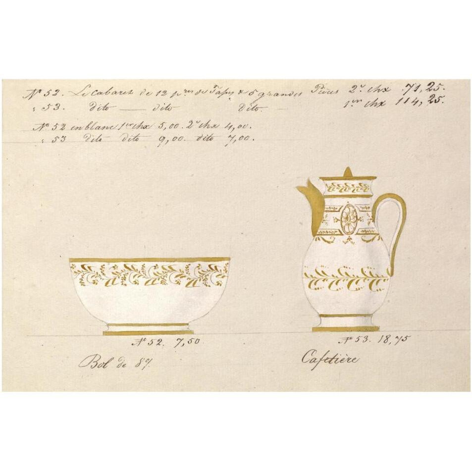 Bol et cafetire, ca. 1800-1820-Paper Art-38&quotx26"