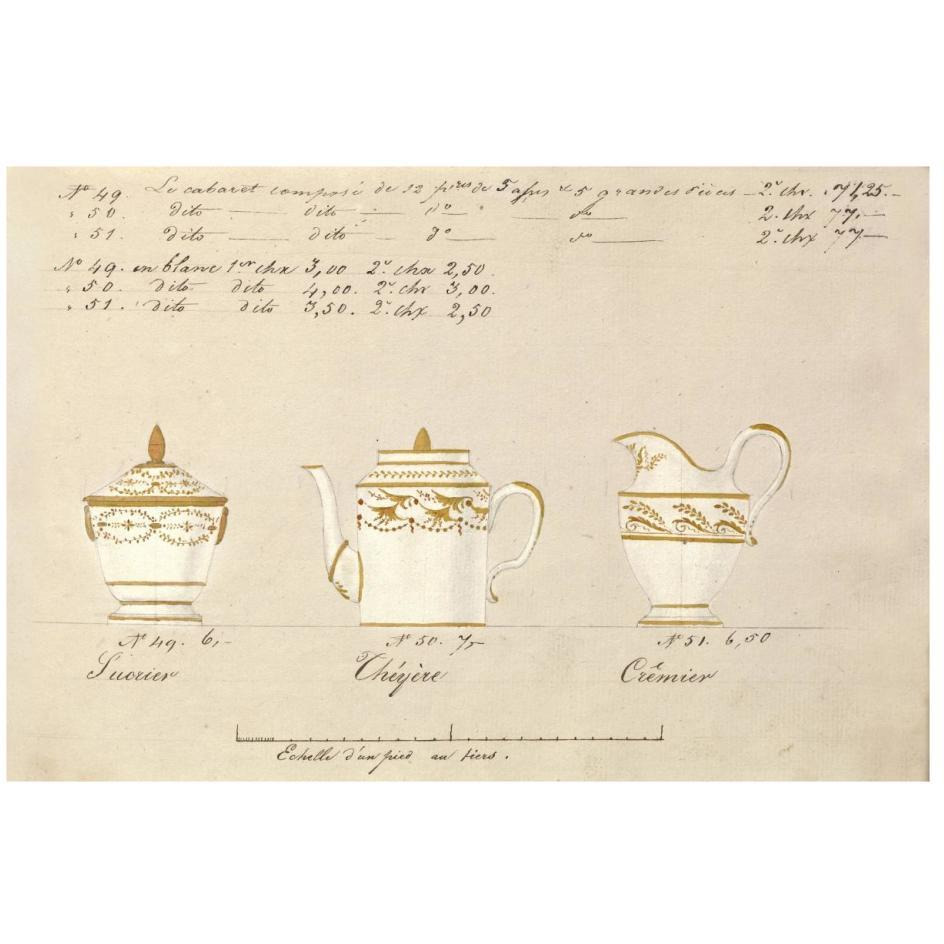 Sucrier, chyre et crmier, ca. 1800-1820-Paper Art-26&quotx18"