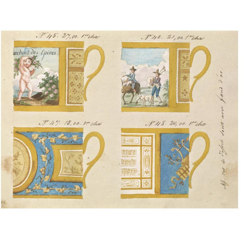 Quatre tasses avec fond d'or, ca. 1800-1820-Paper Art-50&quotx38"