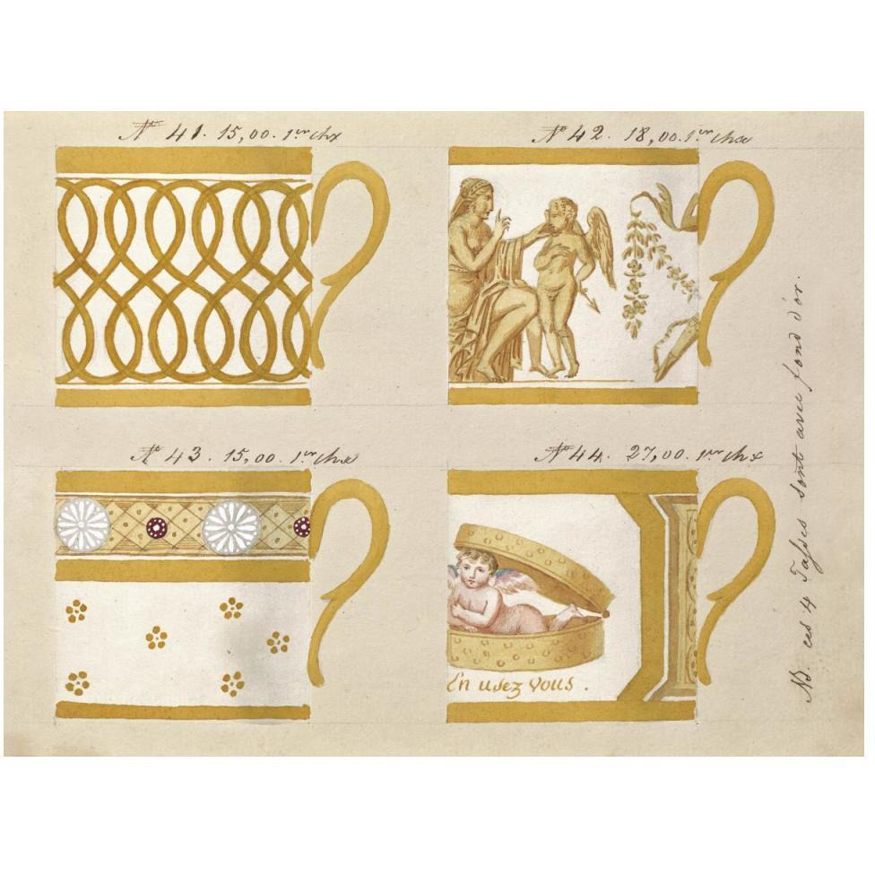 Quatre tasses avec fond d'or, ca. 1800-1820-Paper Art-50&quotx38"