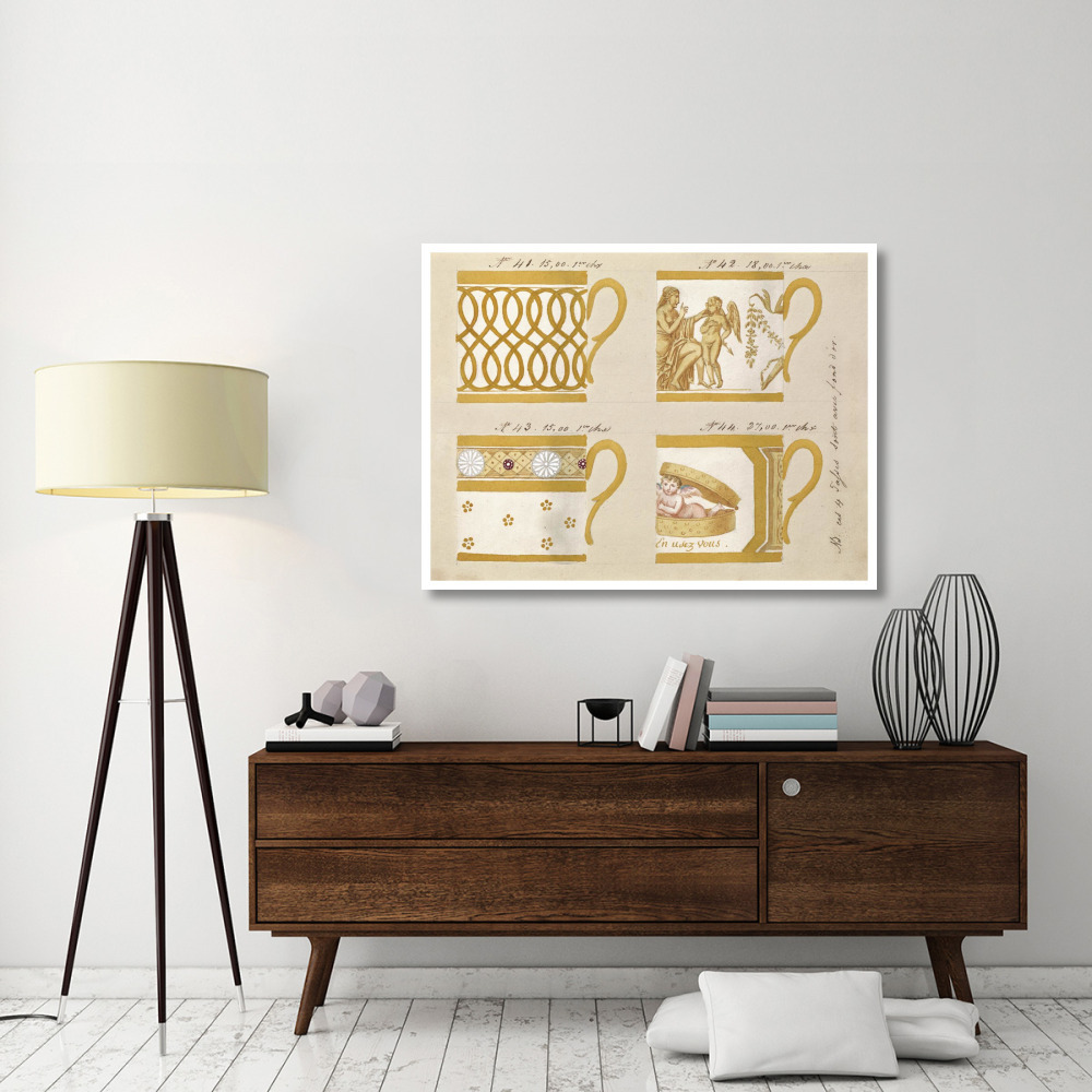 Quatre tasses avec fond d'or, ca. 1800-1820-Paper Art-50&quotx38"