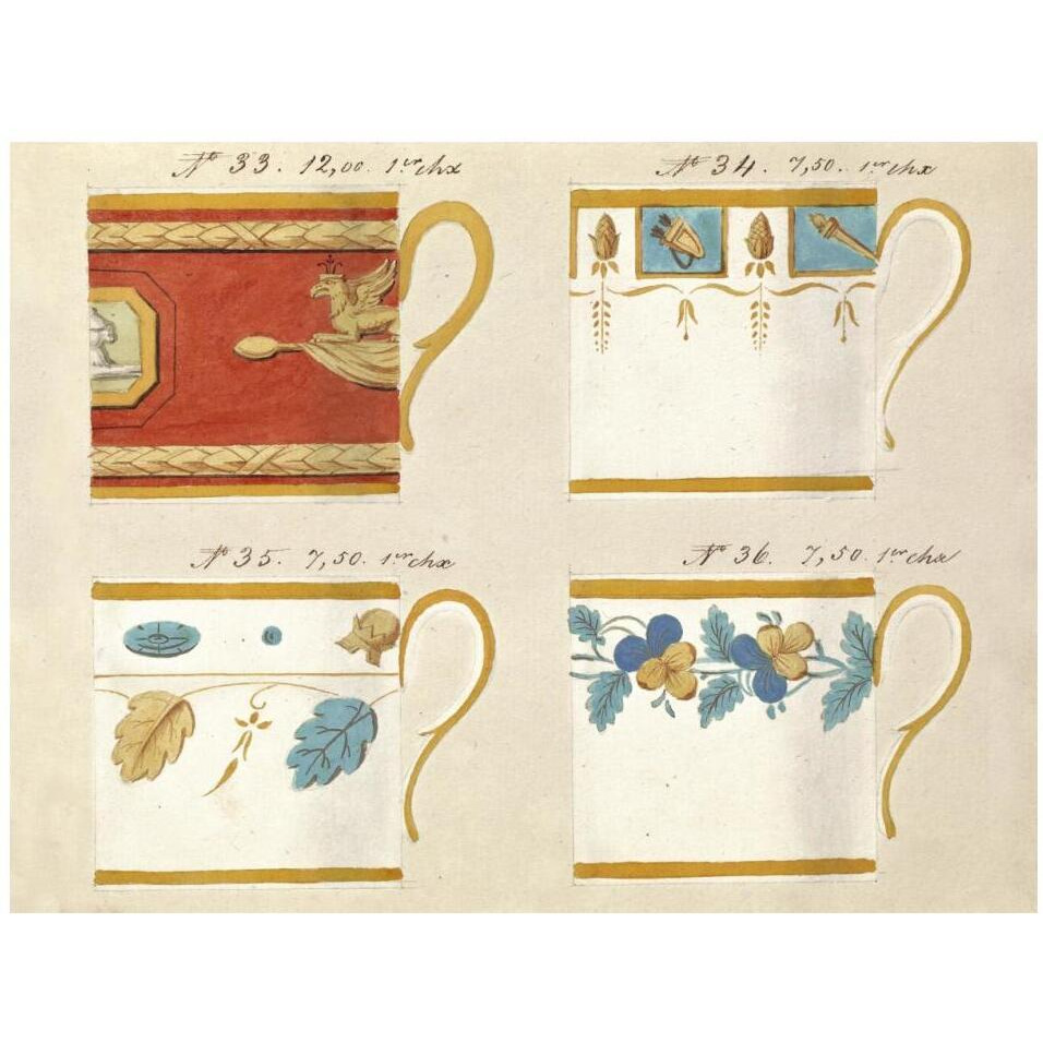 Quatre tasses du 1er choix, ca. 1800-1820-Paper Art-18&quotx14"