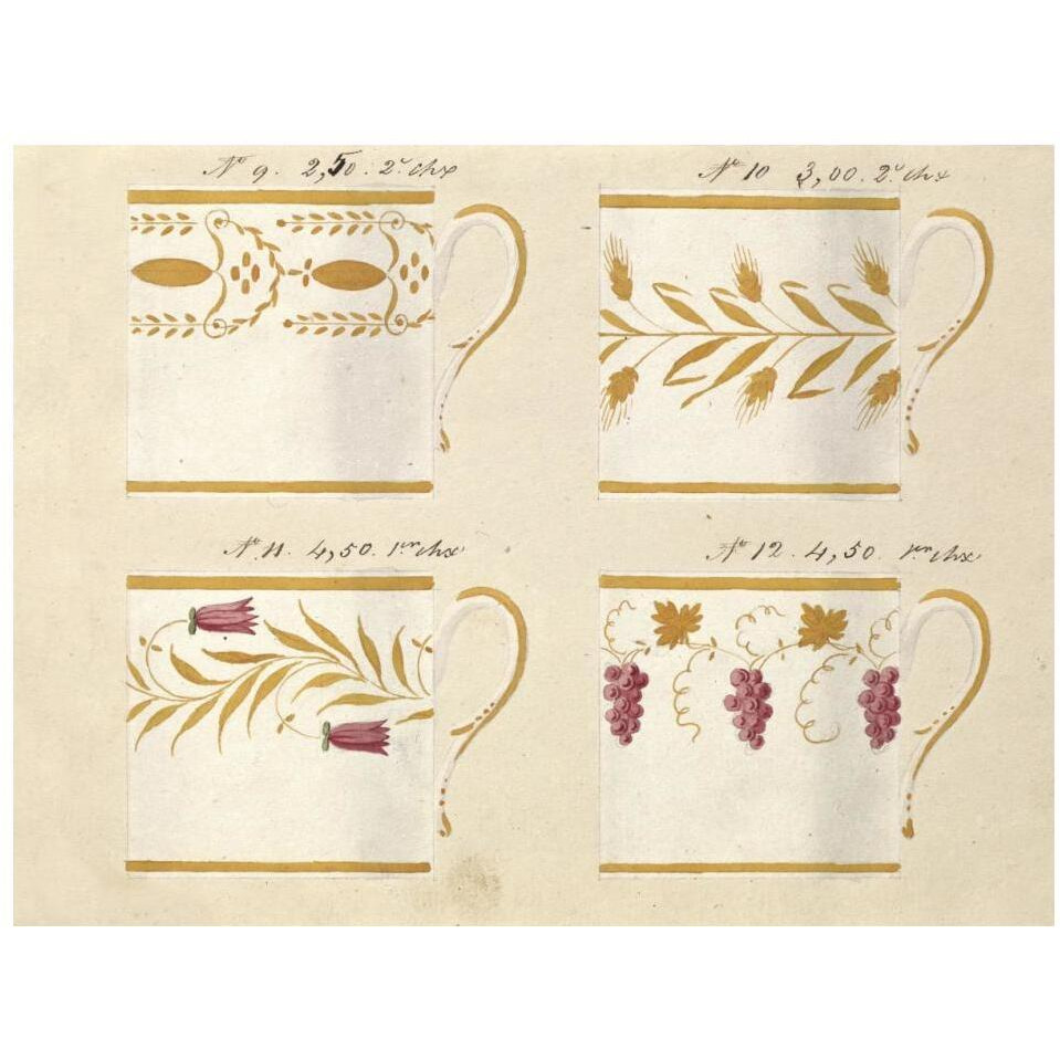 Quatre tasses, modles 9,10,11 et 12, ca. 1800-1820-Paper Art-18&quotx14"