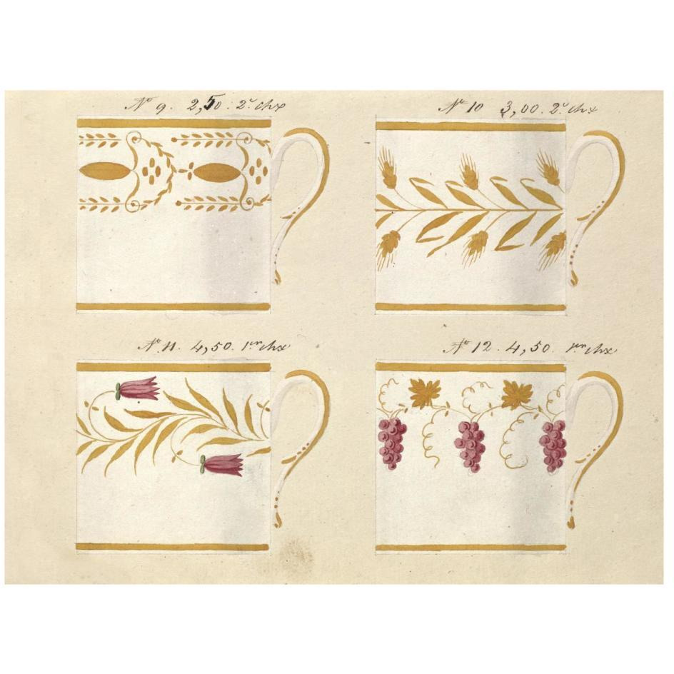 Quatre tasses, modles 9,10,11 et 12, ca. 1800-1820-Paper Art-26&quotx20"