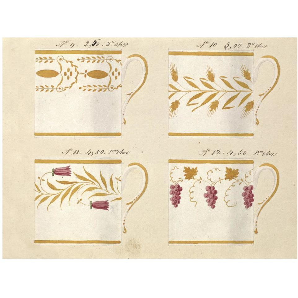 Quatre tasses, modles 9,10,11 et 12, ca. 1800-1820-Paper Art-42&quotx32"