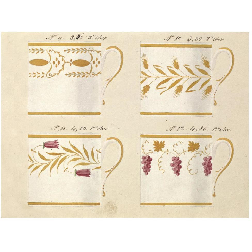 Quatre tasses, modles 9,10,11 et 12, ca. 1800-1820-Paper Art-50&quotx38"