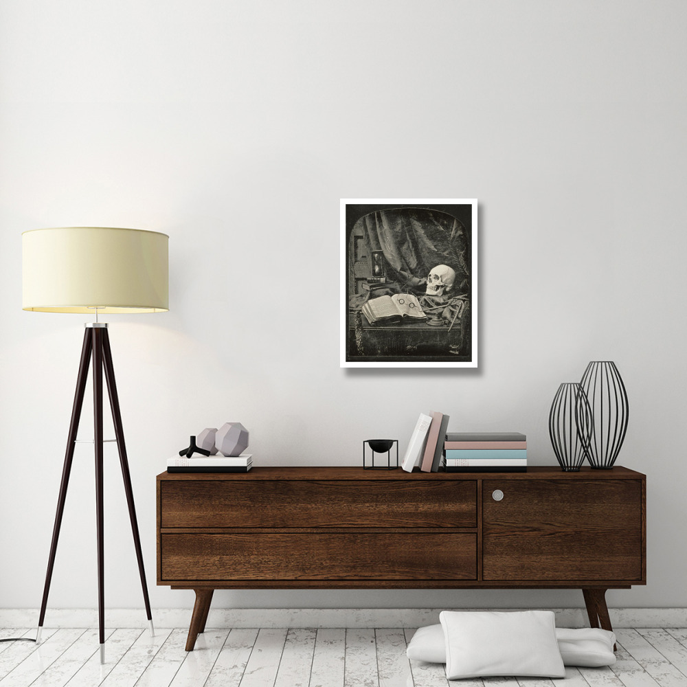Still Life with Skull, Open Book with Glasses, and Hourglass-Paper Art-24&quotx30"