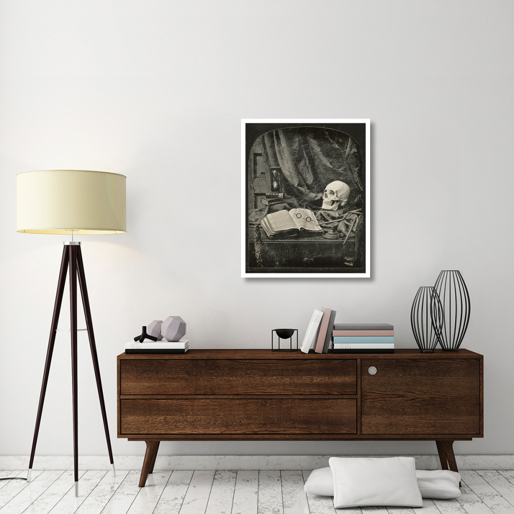 Still Life with Skull, Open Book with Glasses, and Hourglass-Paper Art-30&quotx37"