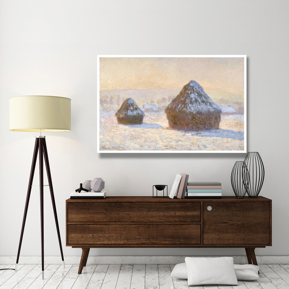 Wheatstacks, Snow Effect, Morning (Meules, Effet de Neige, Le Matin)-Paper Art-62&quotx42"