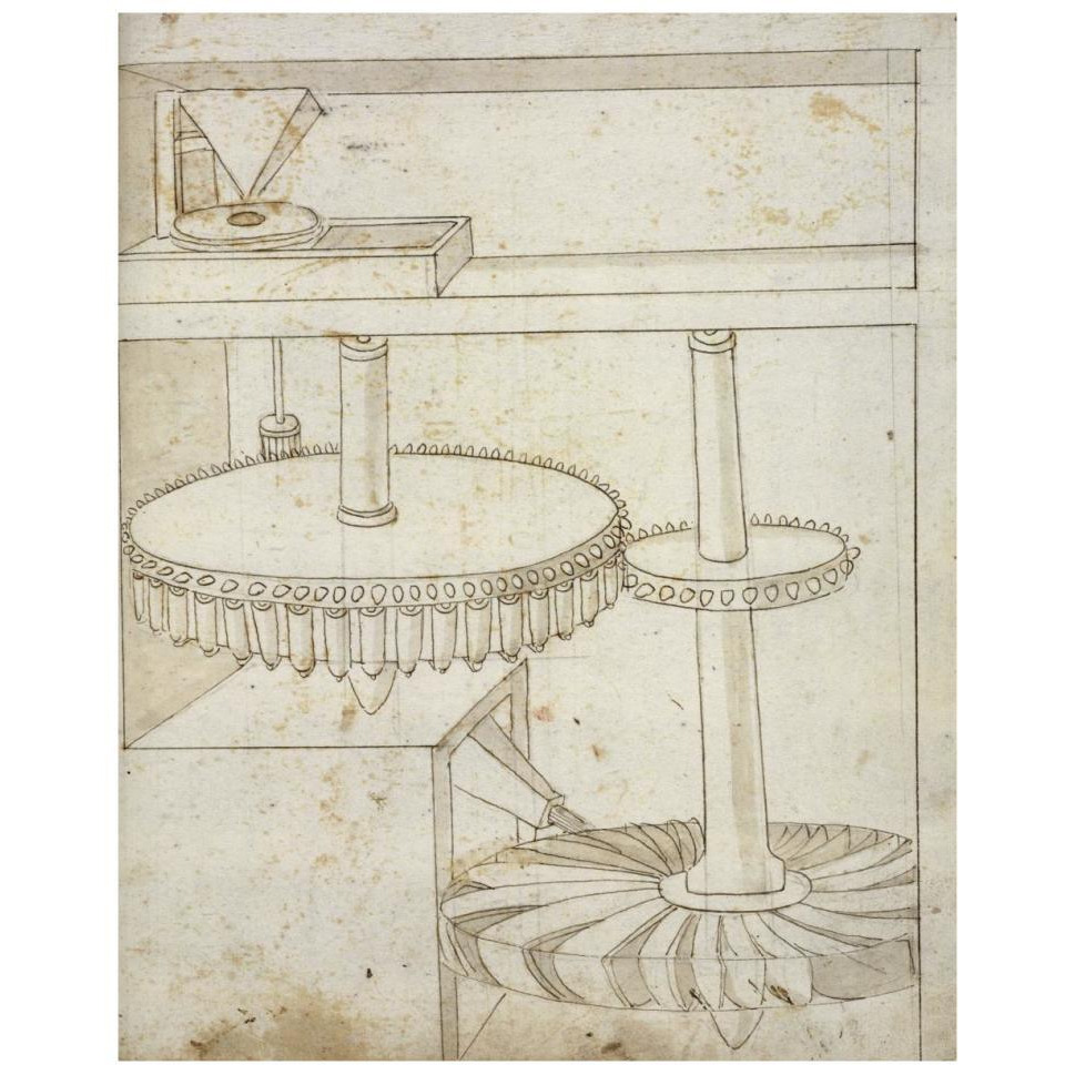 Folio 44 mill powered by horizontal wheel-Paper Art-30&quotx37"