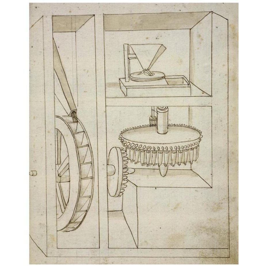 Folio 40 mill with overshot water wheel-Paper Art-18&quotx22"