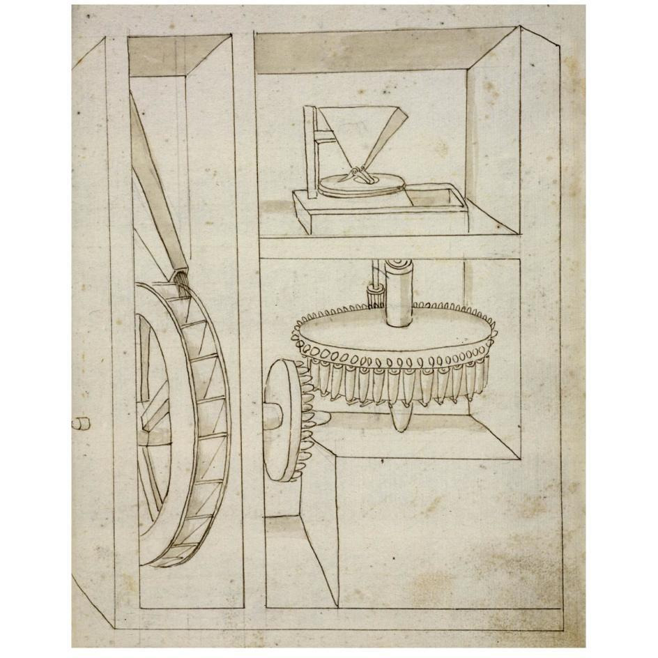 Folio 40 mill with overshot water wheel-Paper Art-22&quotx26"