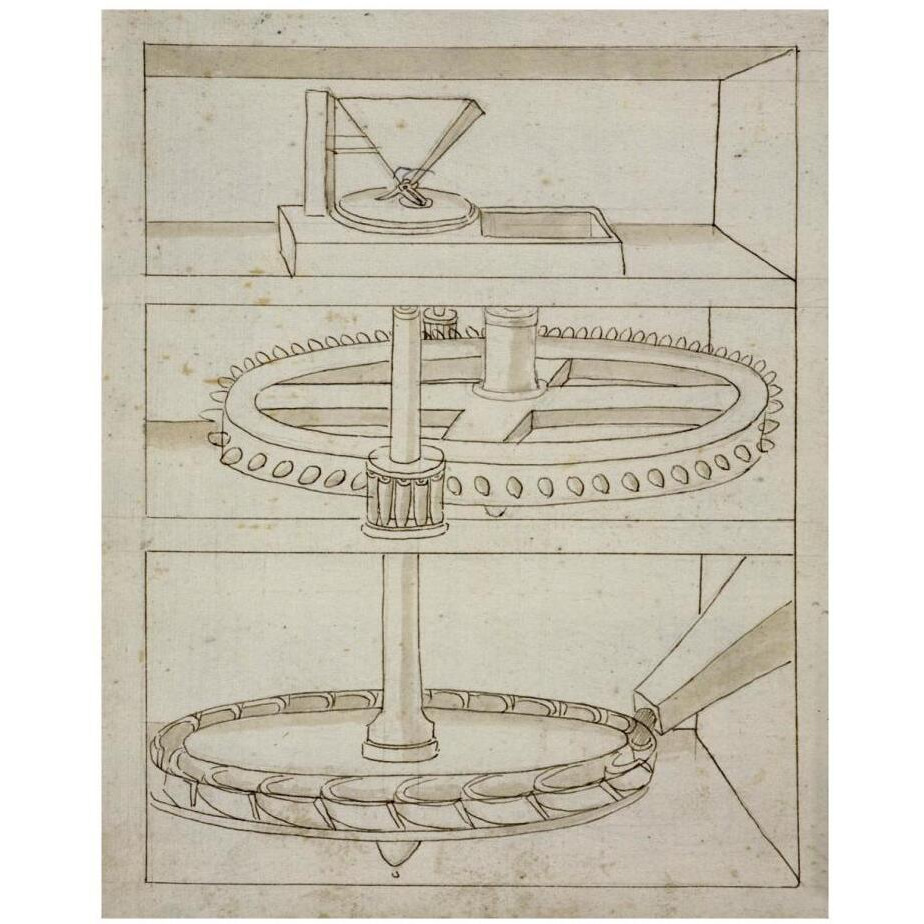 Folio 39 mill with horizontal water wheel-Paper Art-18&quotx22"