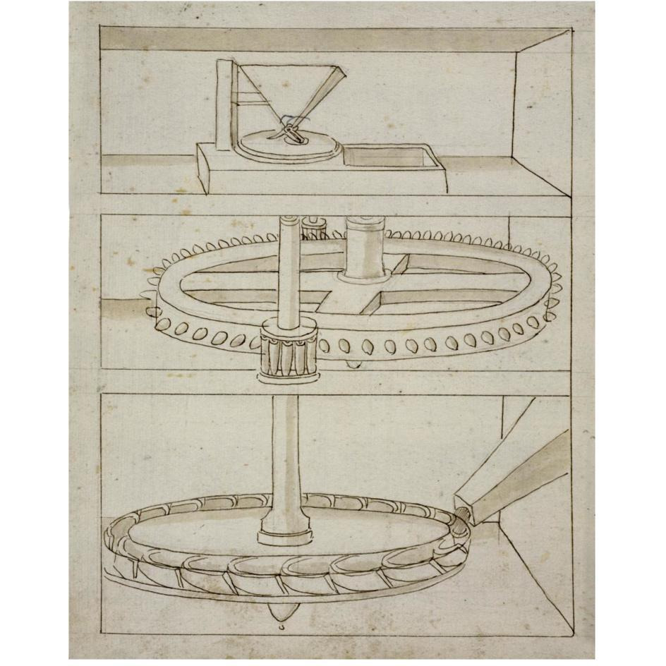 Folio 39 mill with horizontal water wheel-Paper Art-24&quotx30"