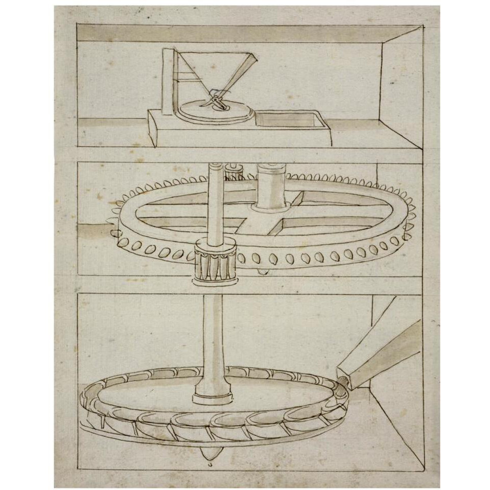 Folio 39 mill with horizontal water wheel-Paper Art-30&quotx37"