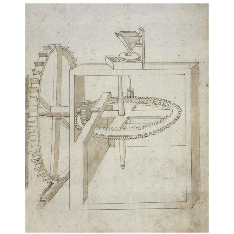 Folio 22 mill powered by undershot water wheel-Paper Art-18&quotx22"