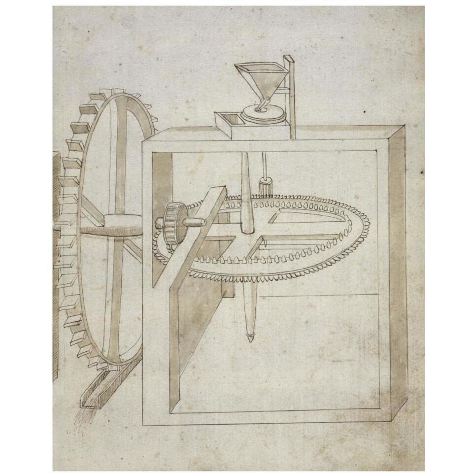 Folio 22 mill powered by undershot water wheel-Paper Art-30&quotx37"