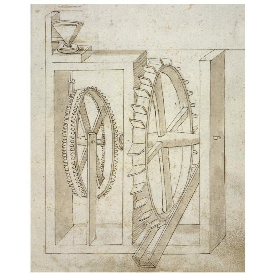 Folio 14 mill with undershot water wheel-Paper Art-18&quotx22"