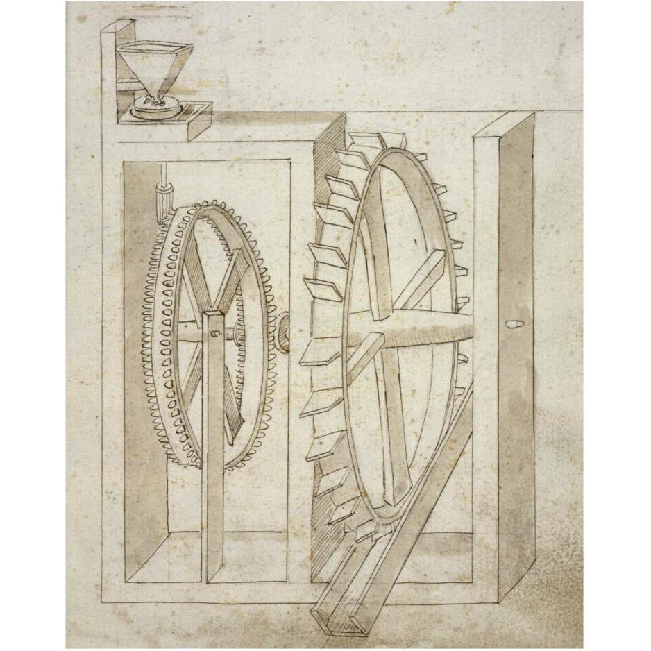 Folio 14 mill with undershot water wheel-Paper Art-24&quotx30"