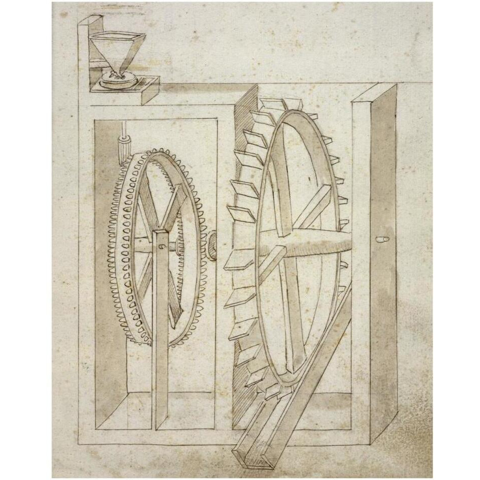 Folio 14 mill with undershot water wheel-Paper Art-30&quotx37"