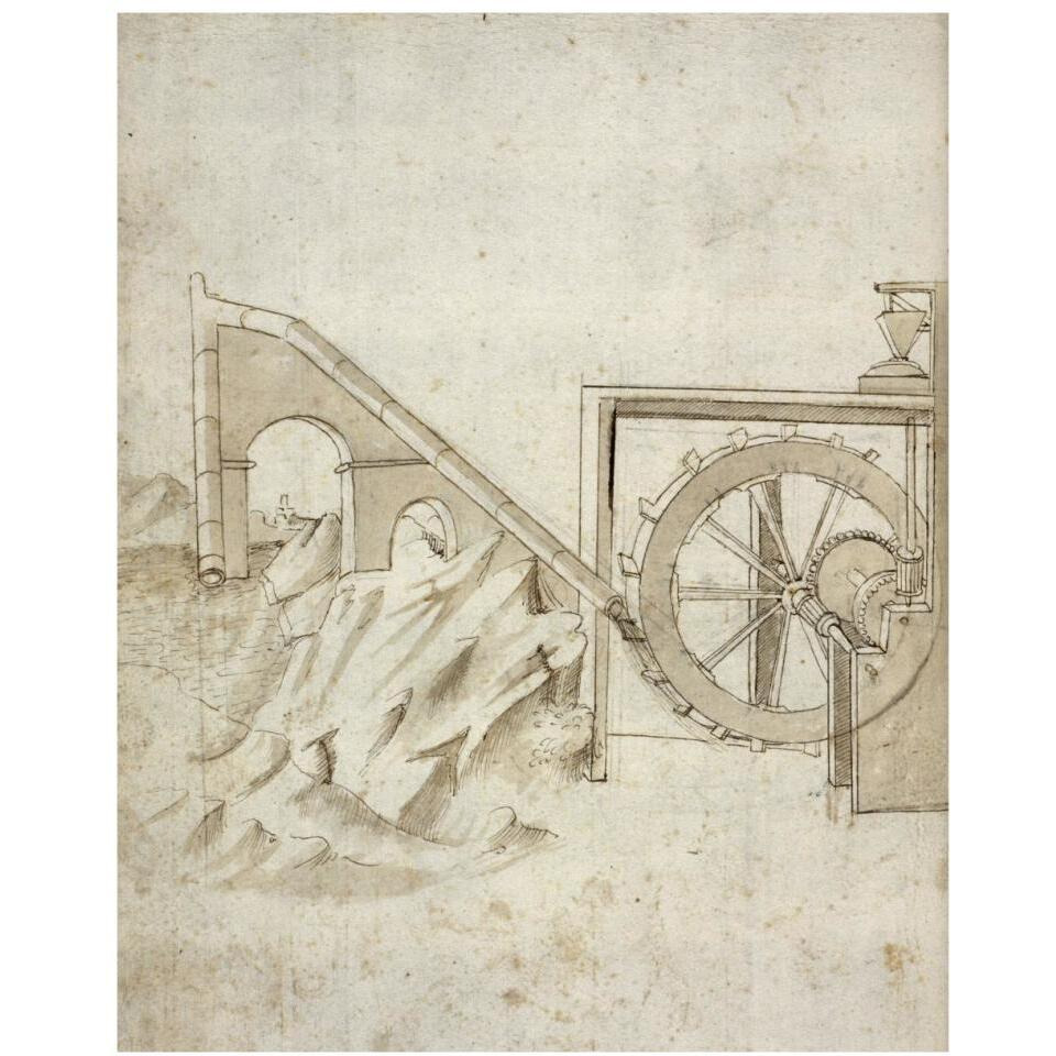 Folio 13 mill powered by water from siphon-Paper Art-30&quotx37"