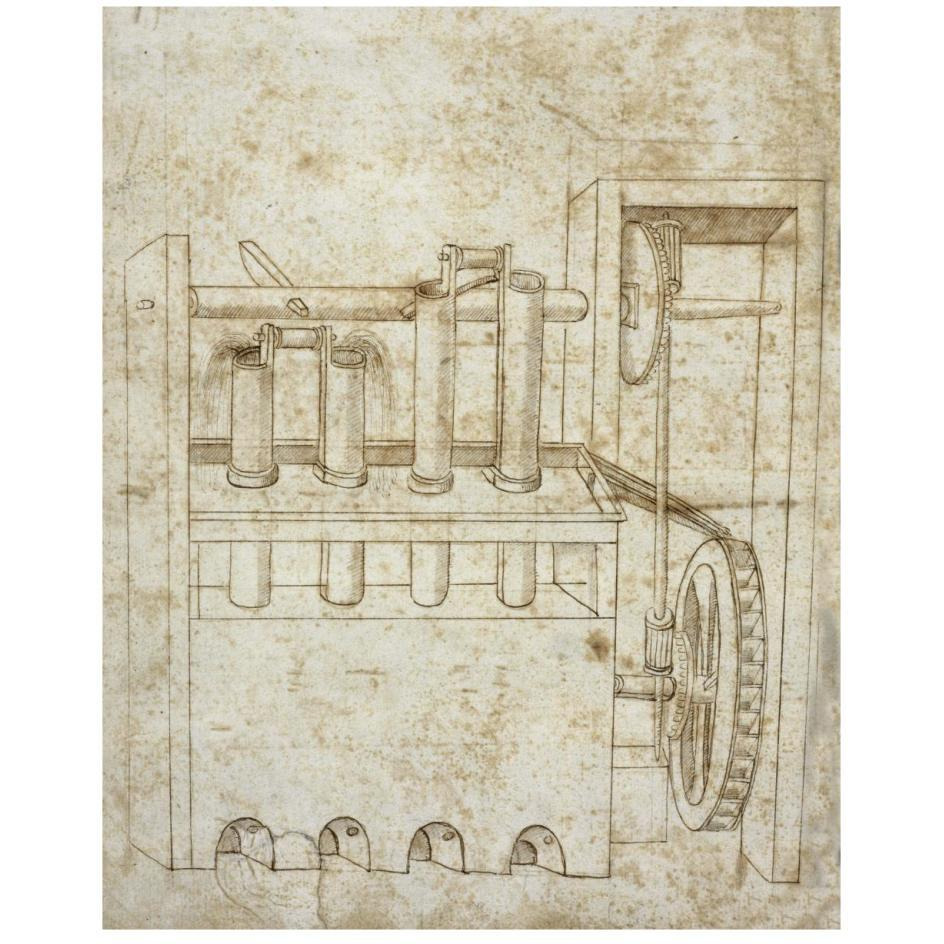 Folio 10 piston pumps and water wheel-Paper Art-22&quotx26"