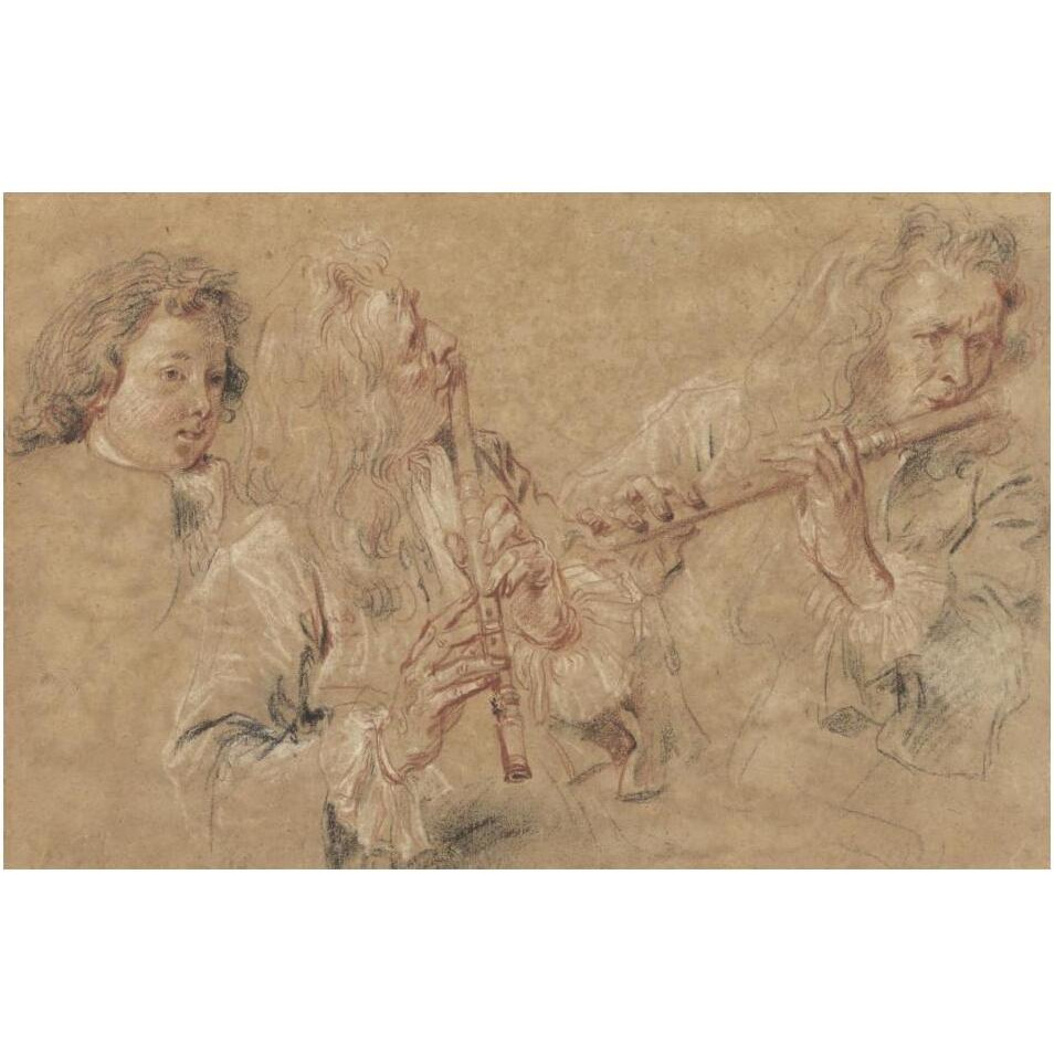 Two Studies of a Flutist and a Study of the Head of a Boy-Paper Art-20&quotx14"