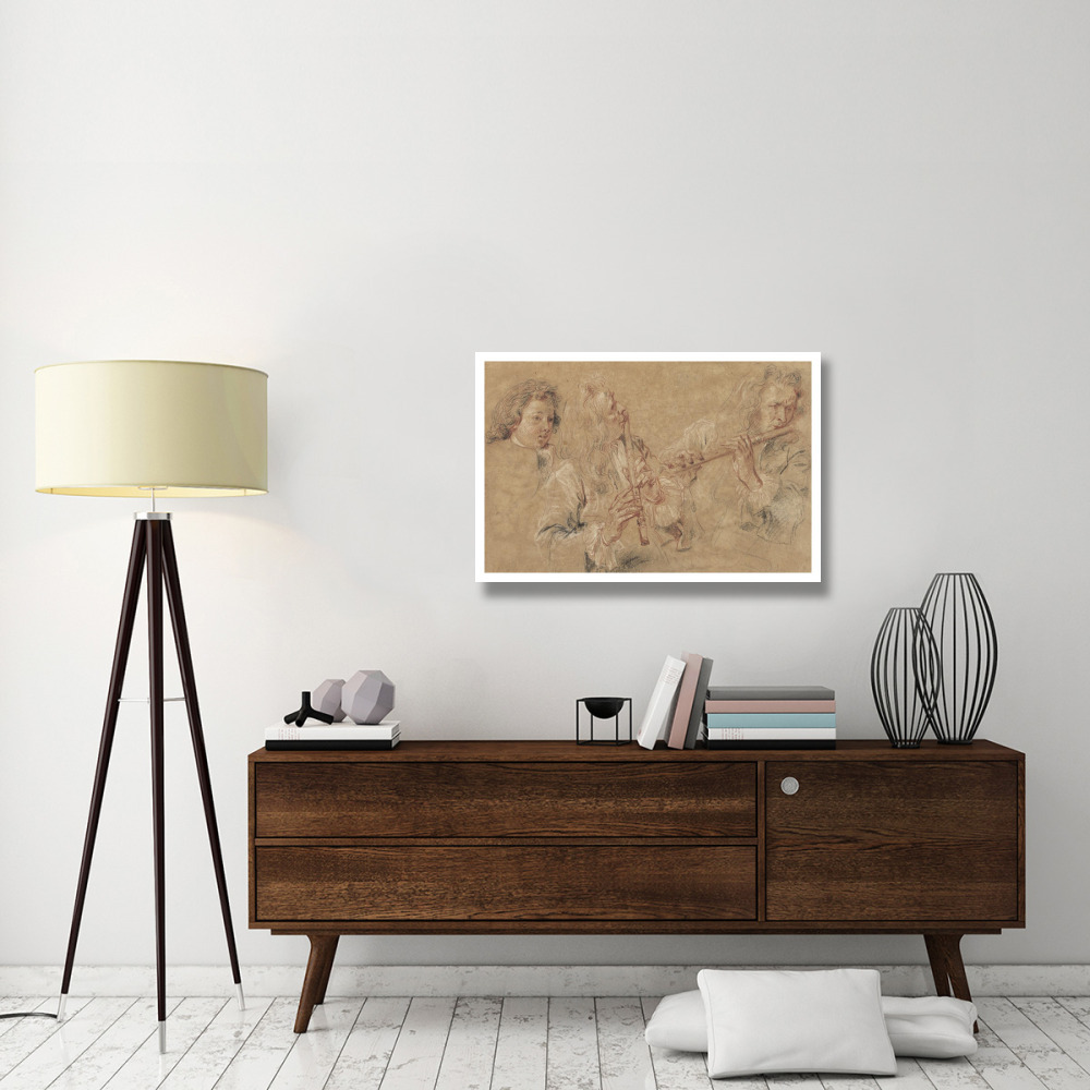 Two Studies of a Flutist and a Study of the Head of a Boy-Paper Art-38&quotx26"