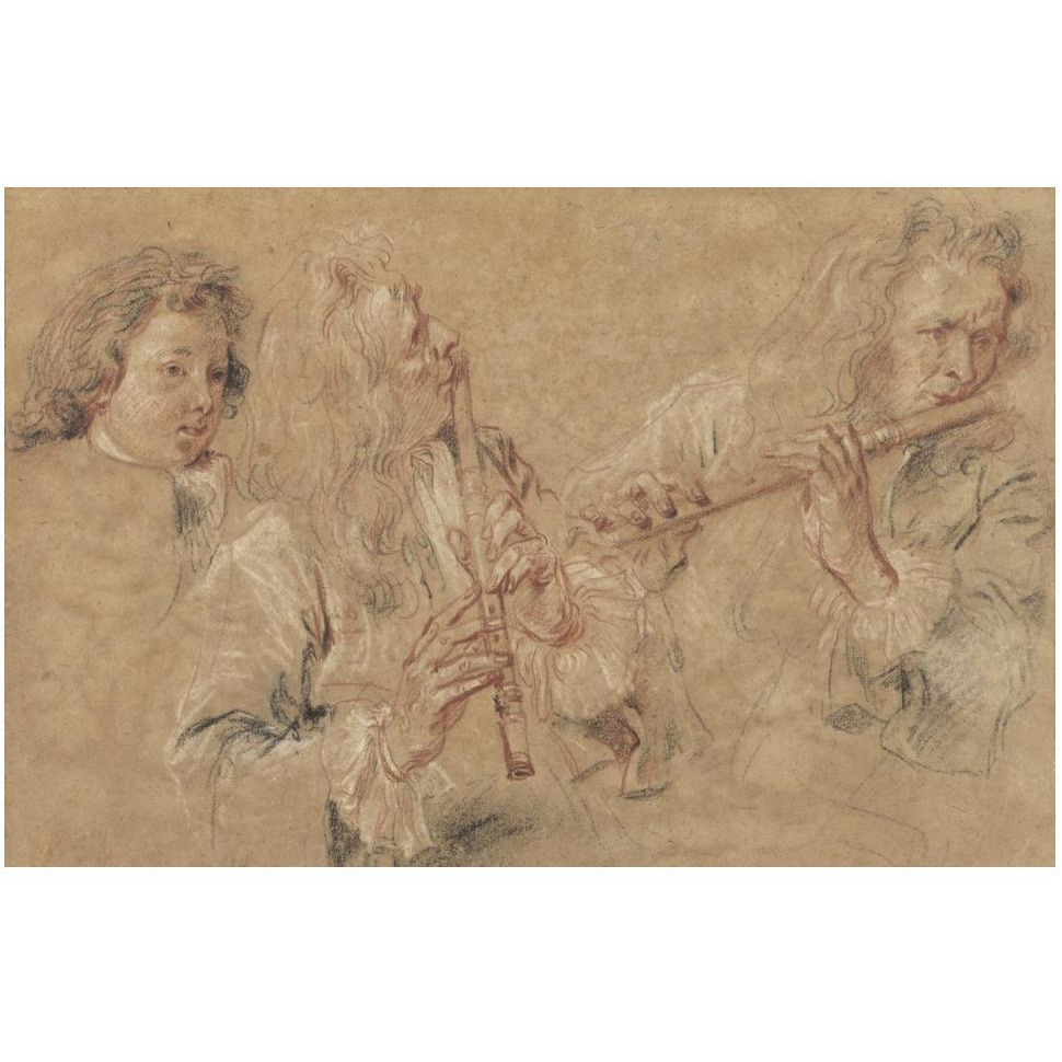 Two Studies of a Flutist and a Study of the Head of a Boy-Paper Art-50&quotx34"