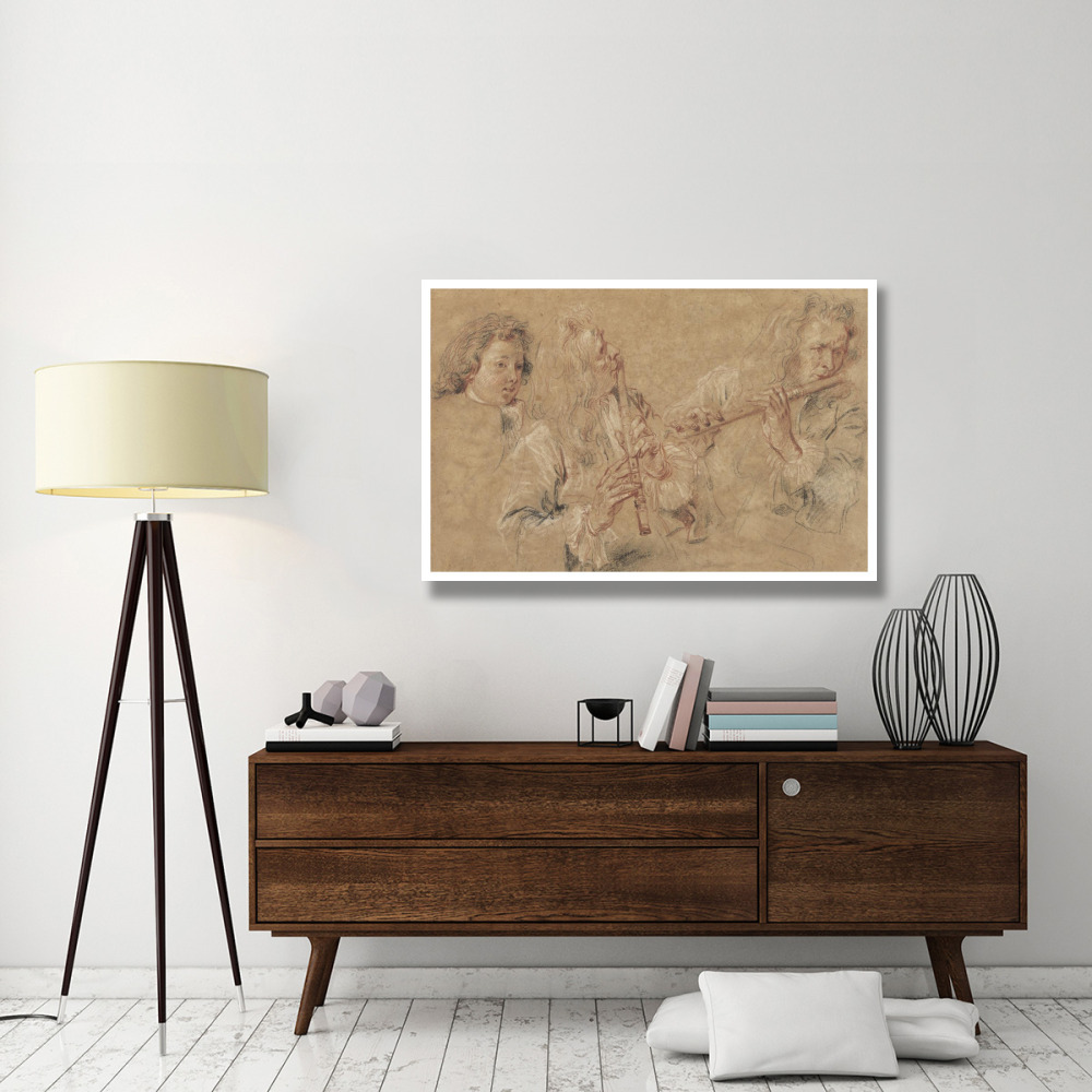 Two Studies of a Flutist and a Study of the Head of a Boy-Paper Art-50&quotx34"
