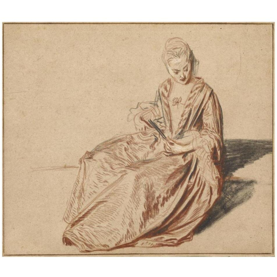 Seated Woman with a Fan-Paper Art-32&quotx28"
