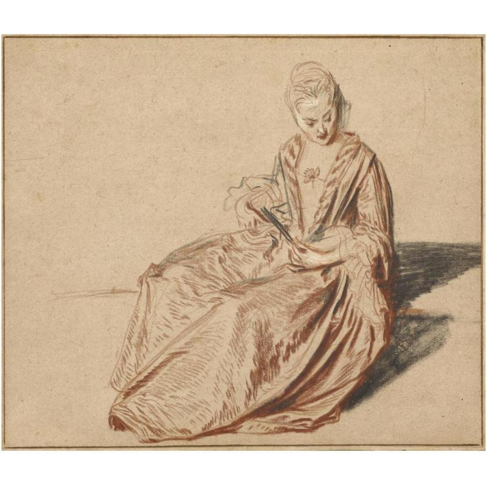Seated Woman with a Fan-Paper Art-38&quotx33"