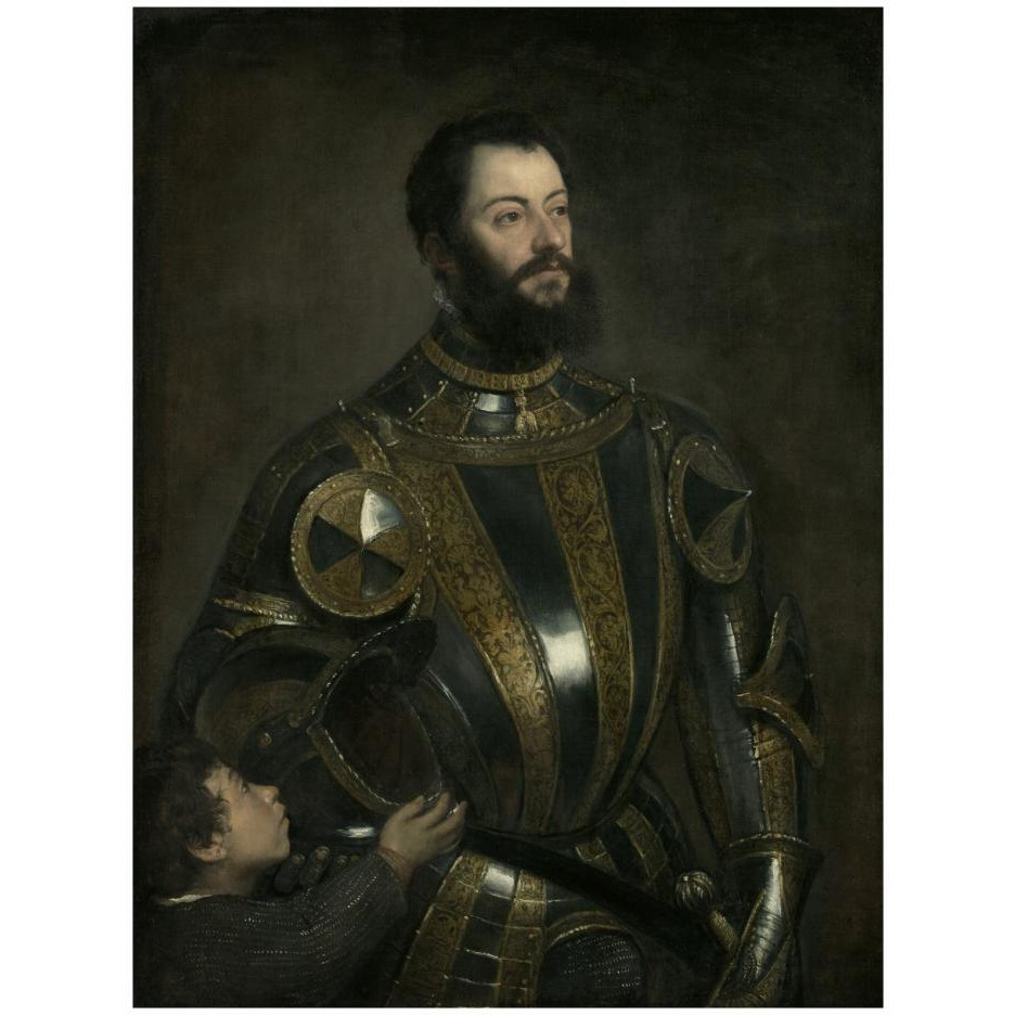 Portrait of Alfonso d'Avalos, Marchese del Vasto, in Armor with a Page-Paper Art-20&quotx26"