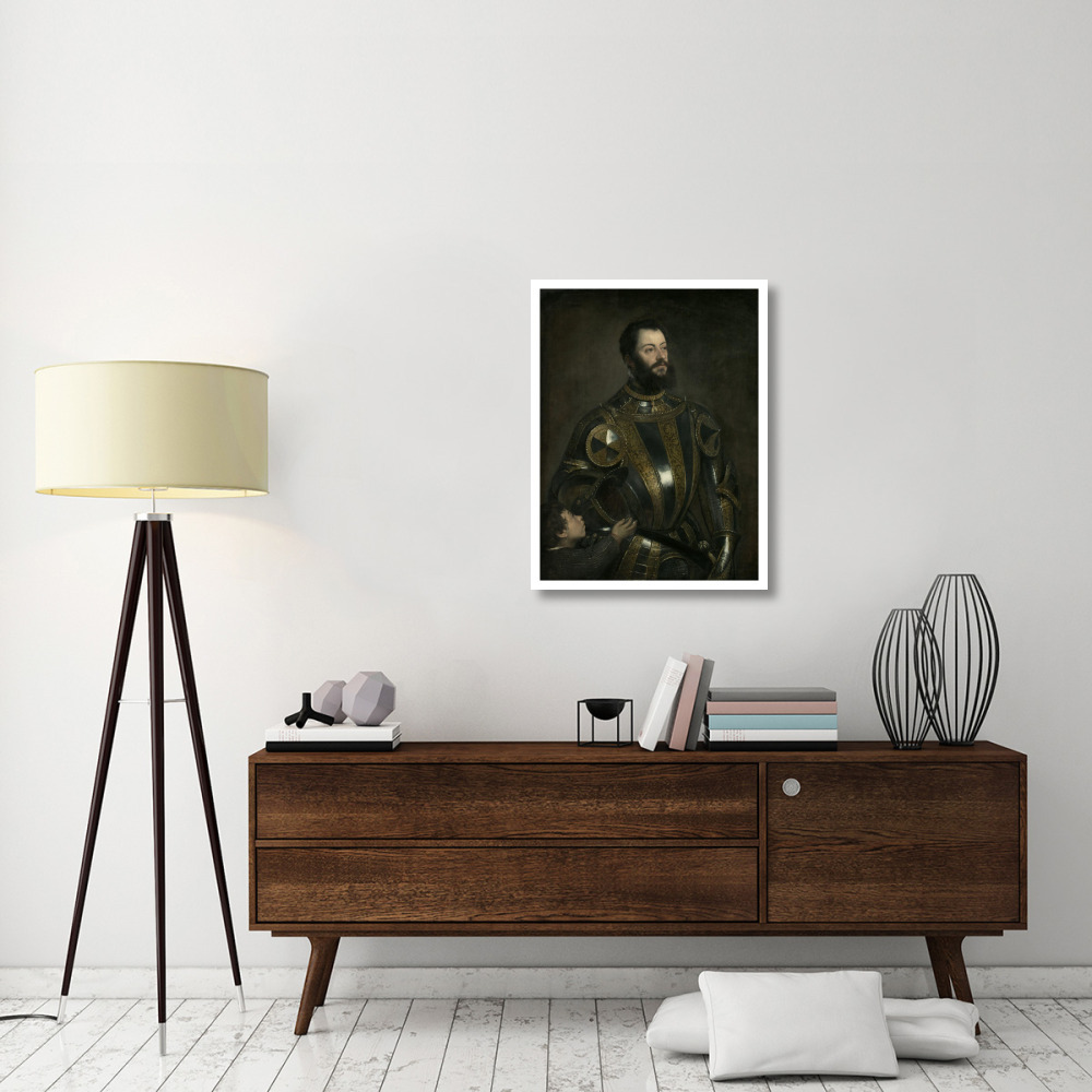 Portrait of Alfonso d'Avalos, Marchese del Vasto, in Armor with a Page-Paper Art-26&quotx34"