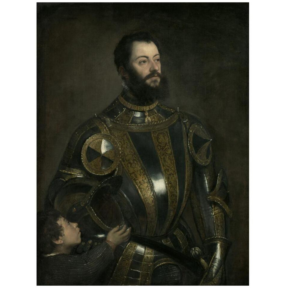 Portrait of Alfonso d'Avalos, Marchese del Vasto, in Armor with a Page-Paper Art-32&quotx42"
