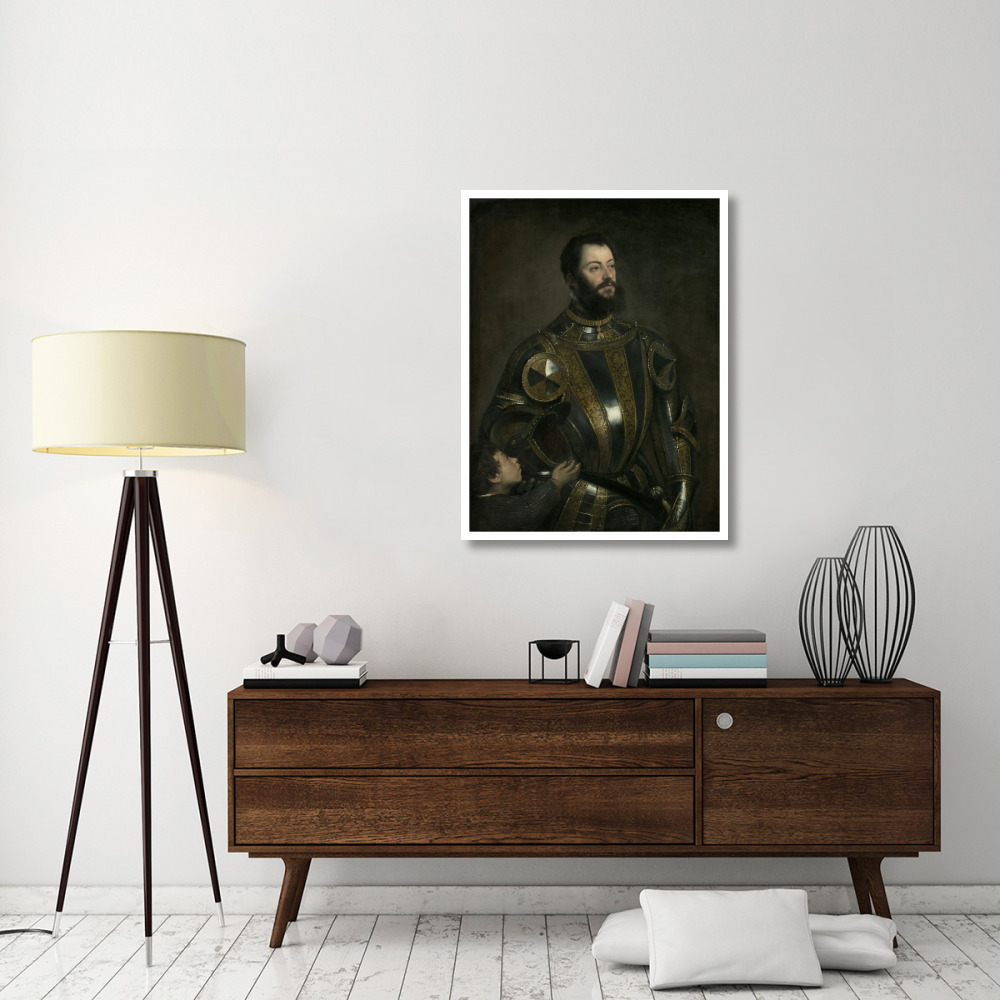 Portrait of Alfonso d'Avalos, Marchese del Vasto, in Armor with a Page-Paper Art-32&quotx42"