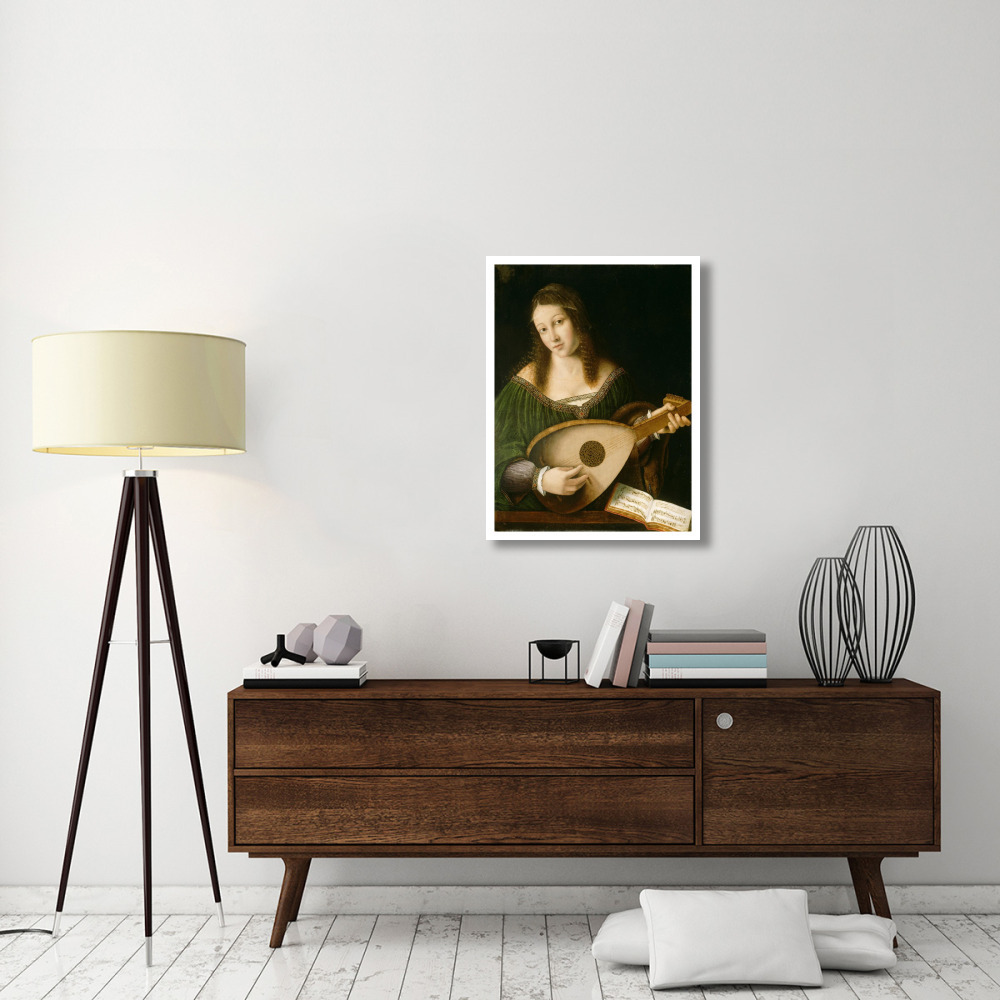 Lady Playing a Lute-Paper Art-26&quotx34"