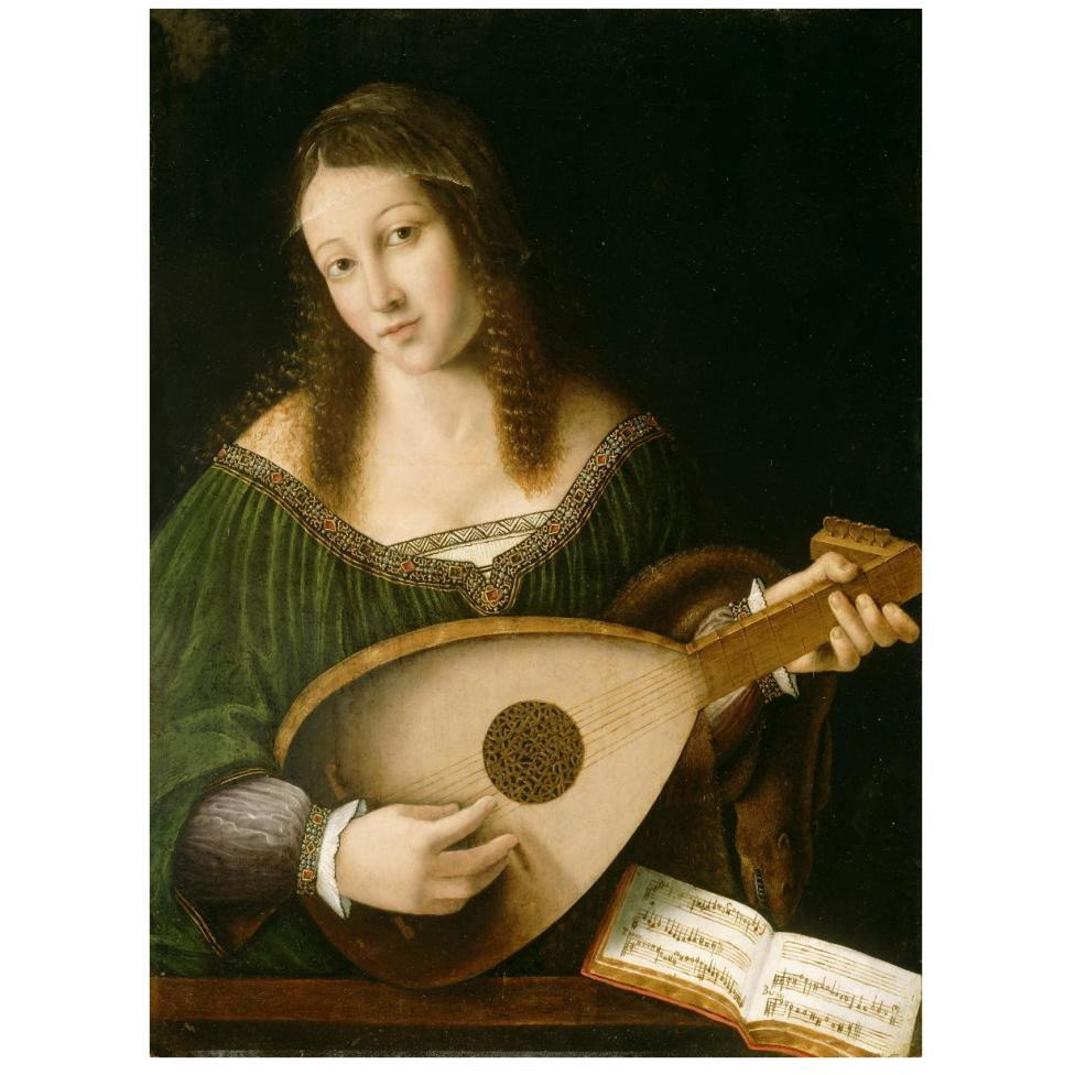 Lady Playing a Lute-Paper Art-32&quotx42"