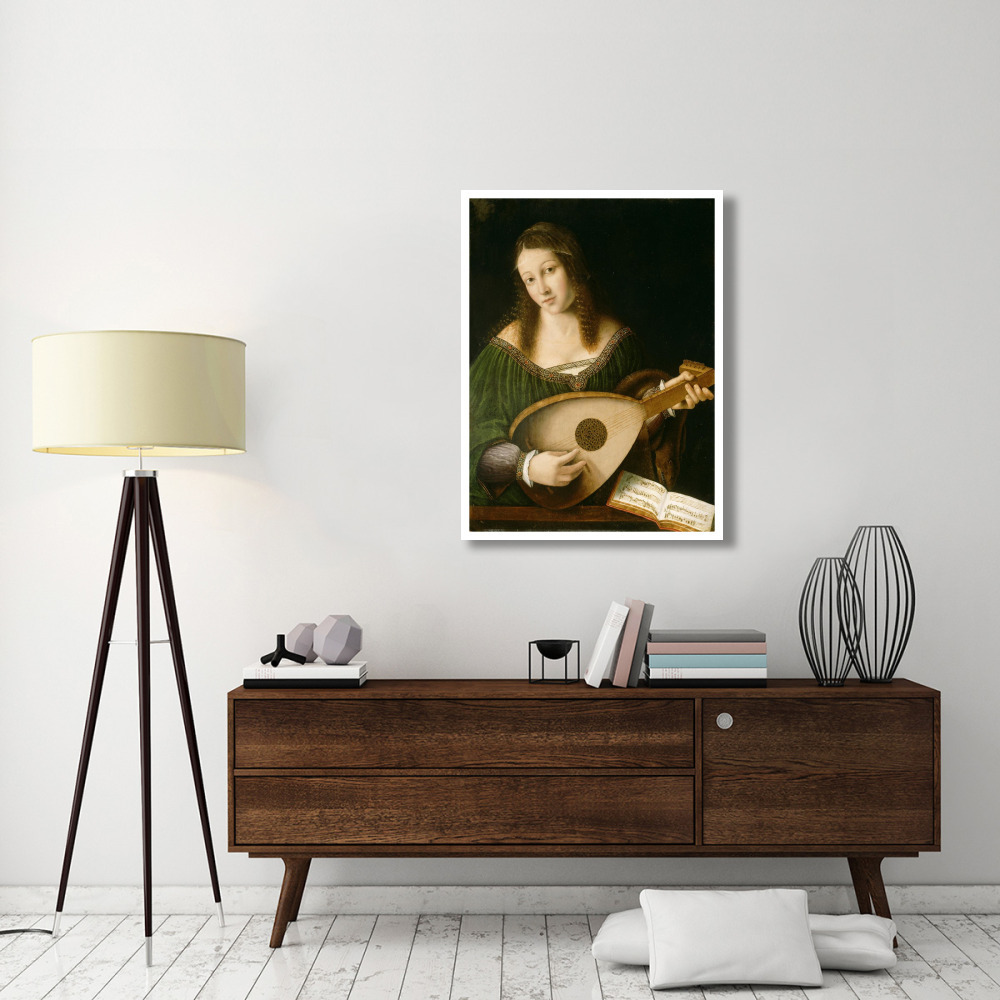 Lady Playing a Lute-Paper Art-32&quotx42"