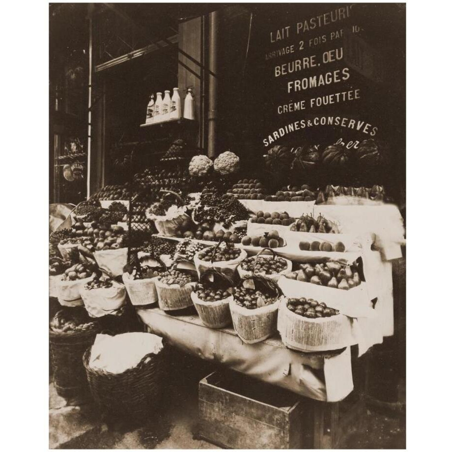 Rue Sainte-Opportune - Produce Display, rue Sainte-Opportune. Sepia-Paper Art-18&quotx22"