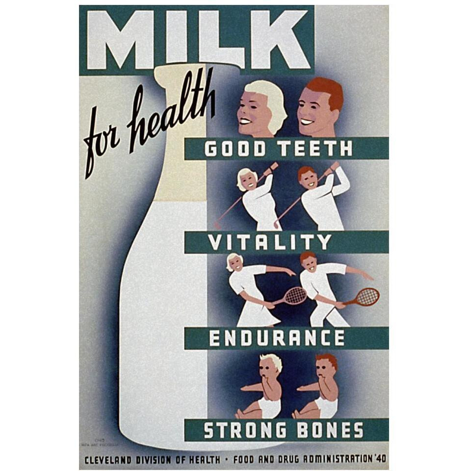 Milk - for health, good teeth, vitality, endurance, strong bones-Paper Art-14&quotx20"