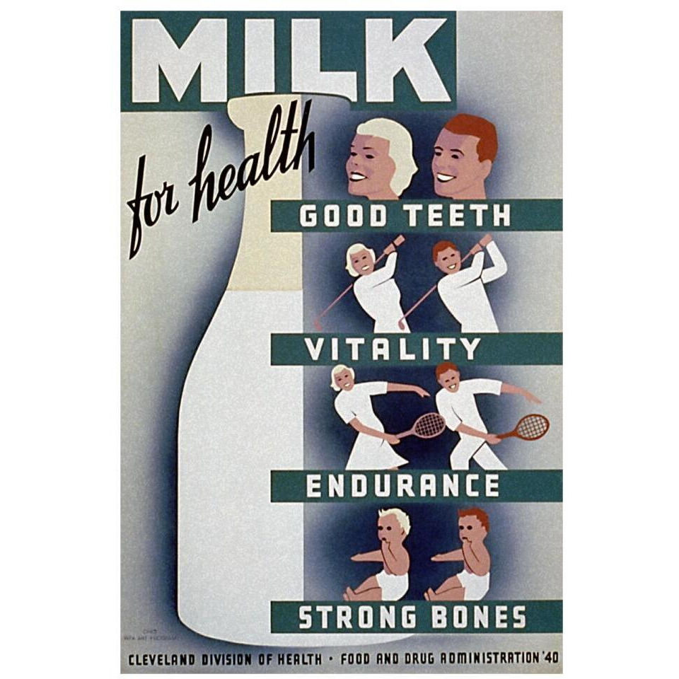 Milk - for health, good teeth, vitality, endurance, strong bones-Paper Art-22&quotx32"