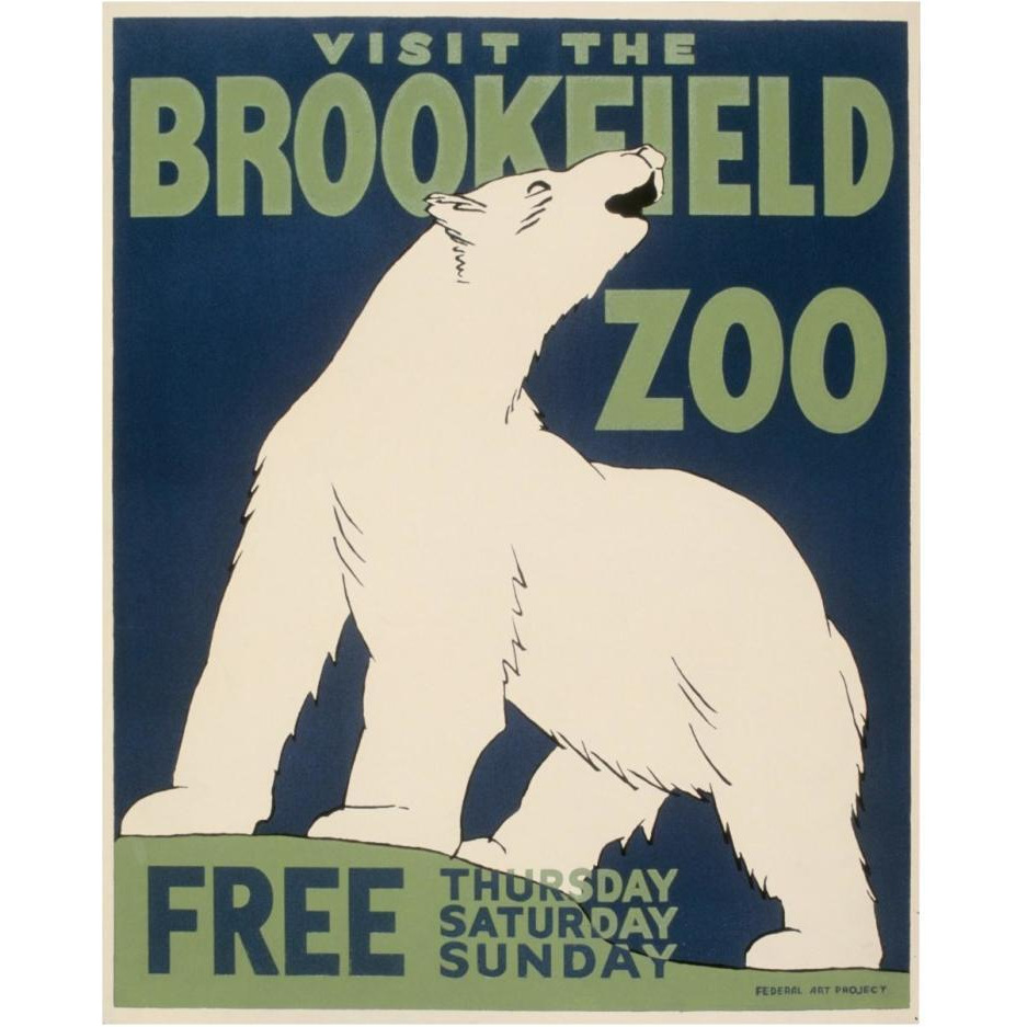 Visit the Brookfield Zoo - Polar Bear-Paper Art-24&quotx30"