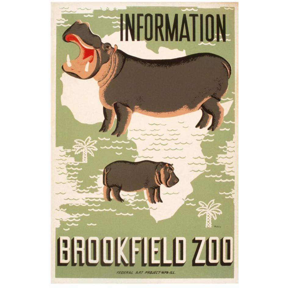 Information - Brookfield Zoo - Hippos-Paper Art-18&quotx26"
