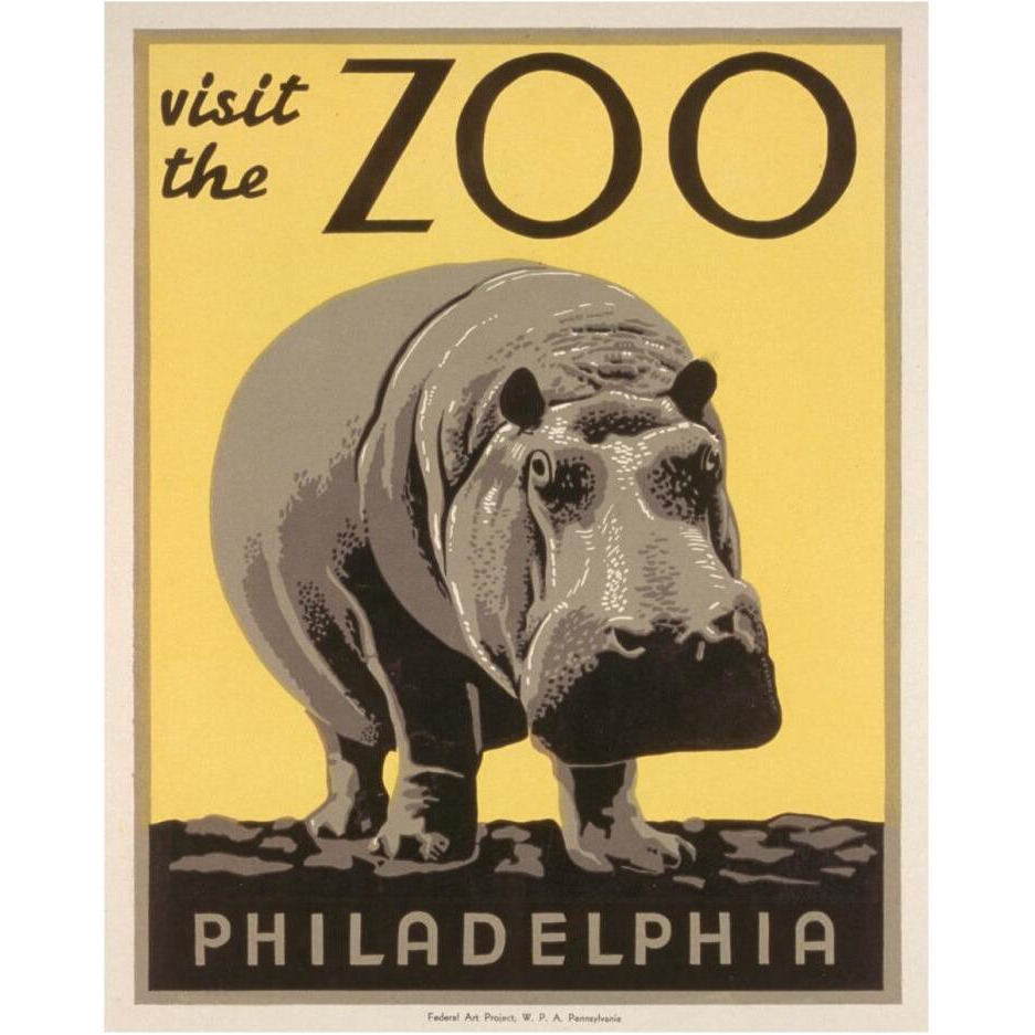 Visit the zoo - Philadelphia - Hippo-Paper Art-24&quotx30"