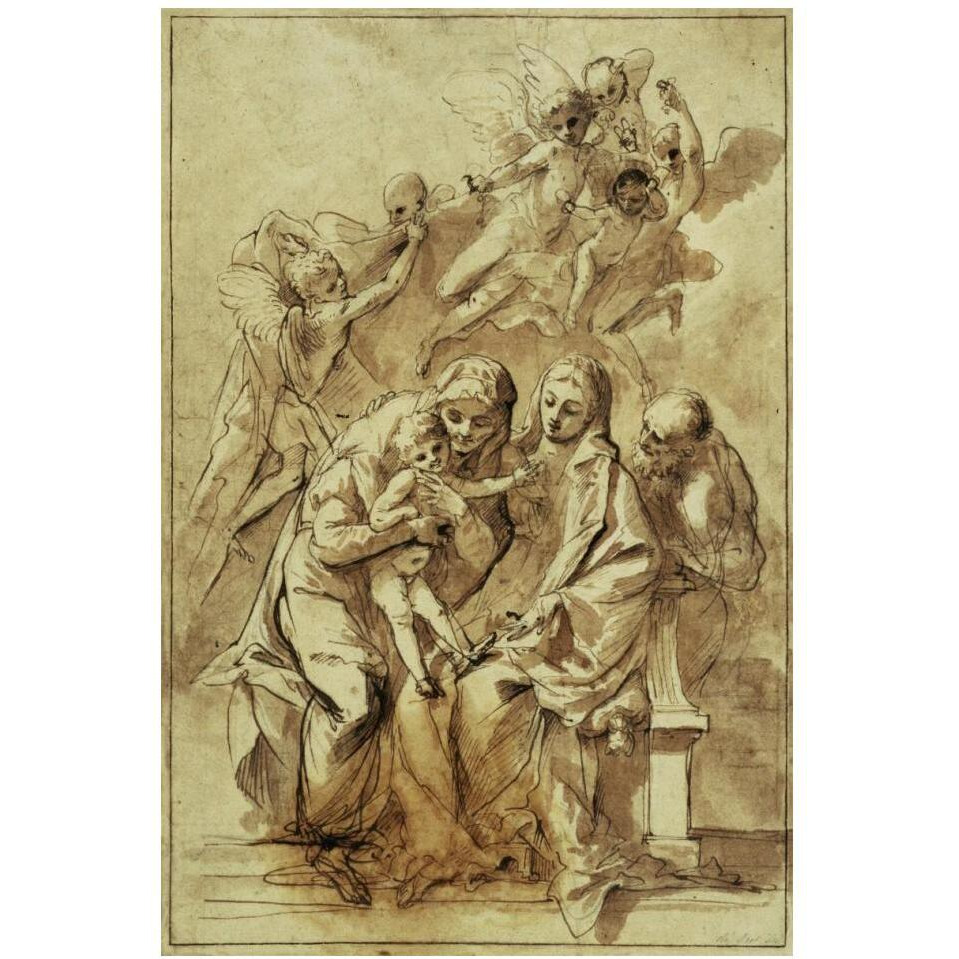 Holy Family with Saint Anne (recto) Figure Sketches (verso)-Paper Art-14&quotx20"