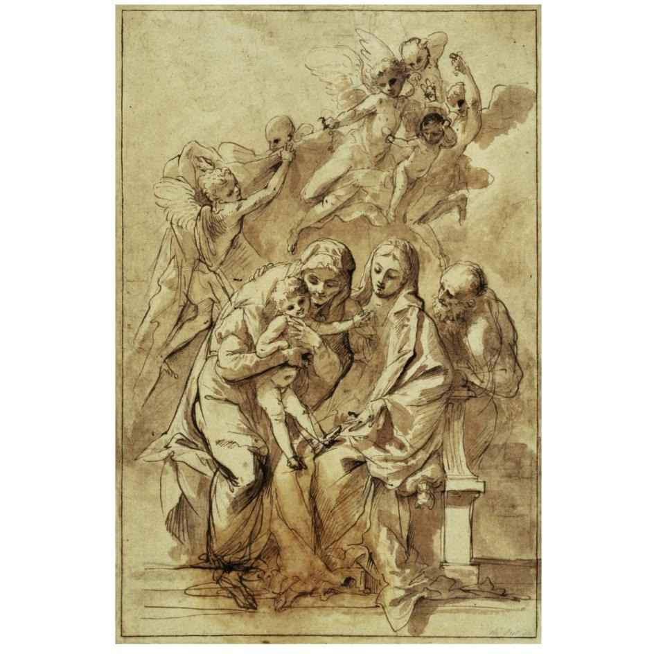 Holy Family with Saint Anne (recto) Figure Sketches (verso)-Paper Art-18&quotx26"