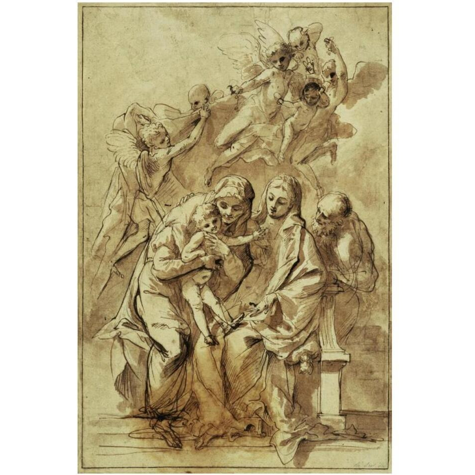 Holy Family with Saint Anne (recto) Figure Sketches (verso)-Paper Art-26&quotx38"